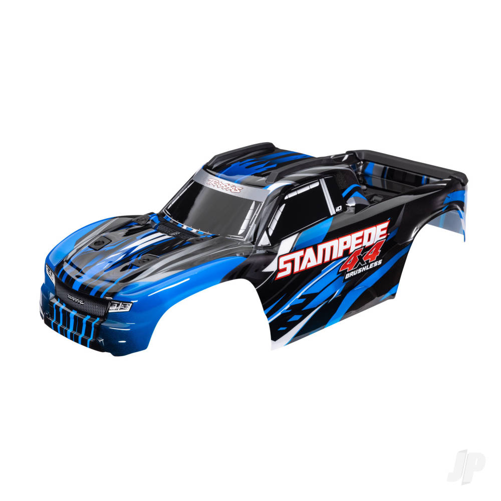 Traxxas Body, Stampede 4X4 Brushless, Blue (painted, decals applied) (assembled with front & rear body mounts and rear body support for clipless mounting)