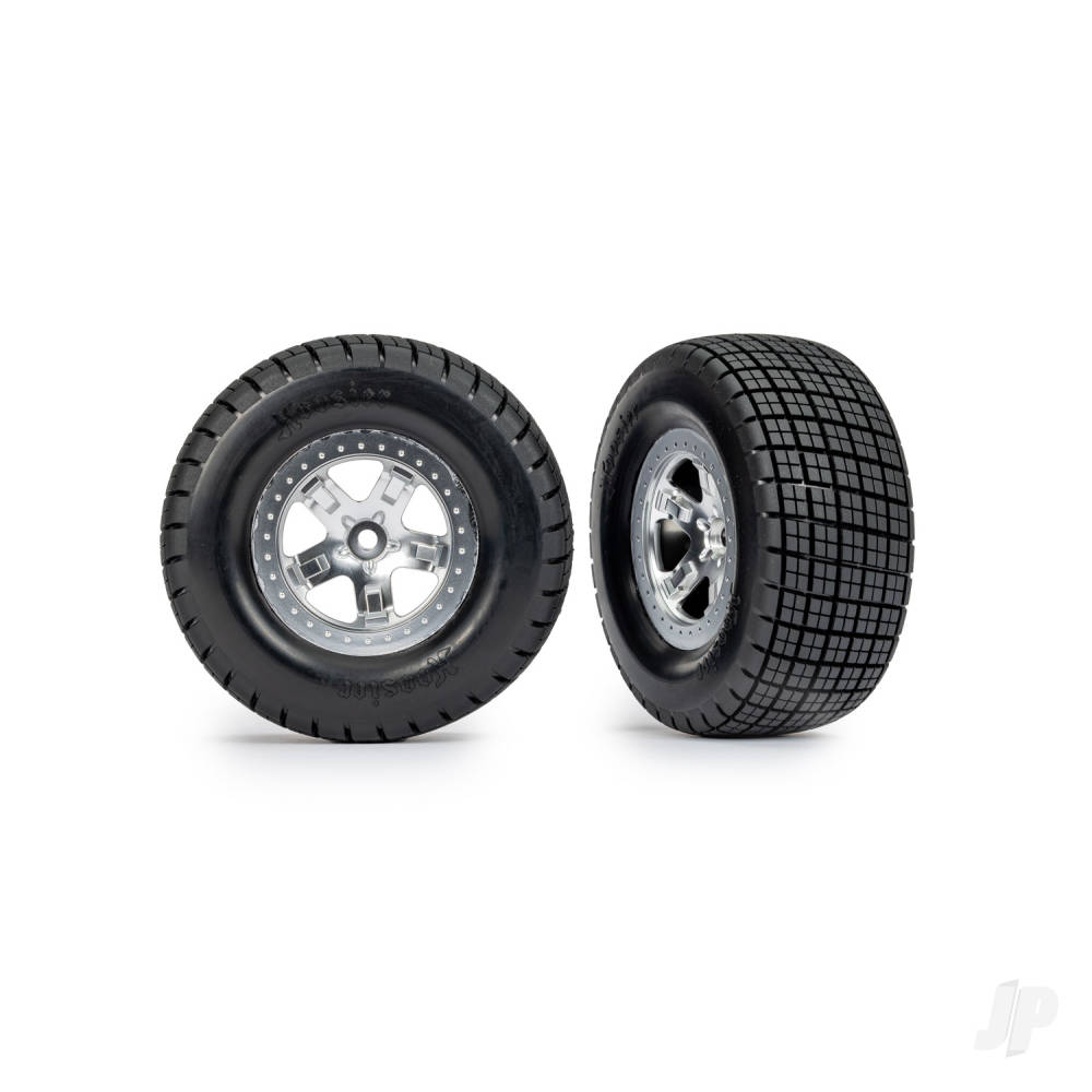 traxxas-tyres-wheels-assembled-glued-sct-satin-chrome-wheels-beadlock-type-dual-profile-22in-outer-30in-inner-hoosier-tyres-foam-inserts-2-4wd-frontrear-2wd-rear-only