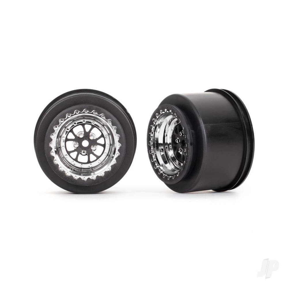 Traxxas Wheels, Weld Chrome with Black (rear) (2 pcs)
