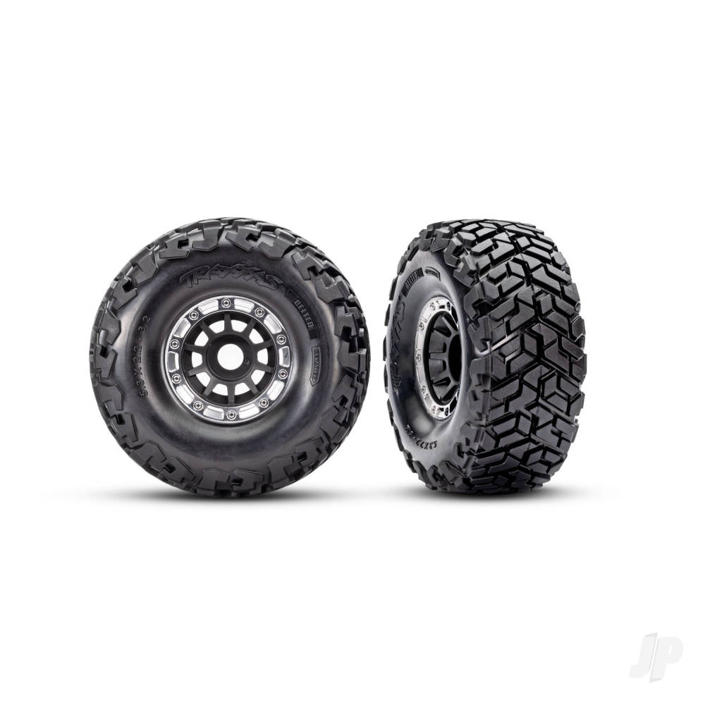 Traxxas Tyres & Wheels, Assembled, Glued, left (1), right (1) (Black with Satin beadlock wheels, Maxx Slash belted tyres, foam inserts) (17mm splined) (TSM rated)
