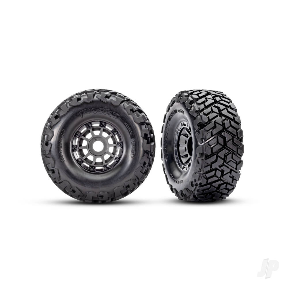 Traxxas Tyres & Wheels, Assembled, Glued, left (1), right (1) (Charcoal Grey wheels, Maxx Slash belted tyres, foam inserts) (17mm splined) (TSM rated)