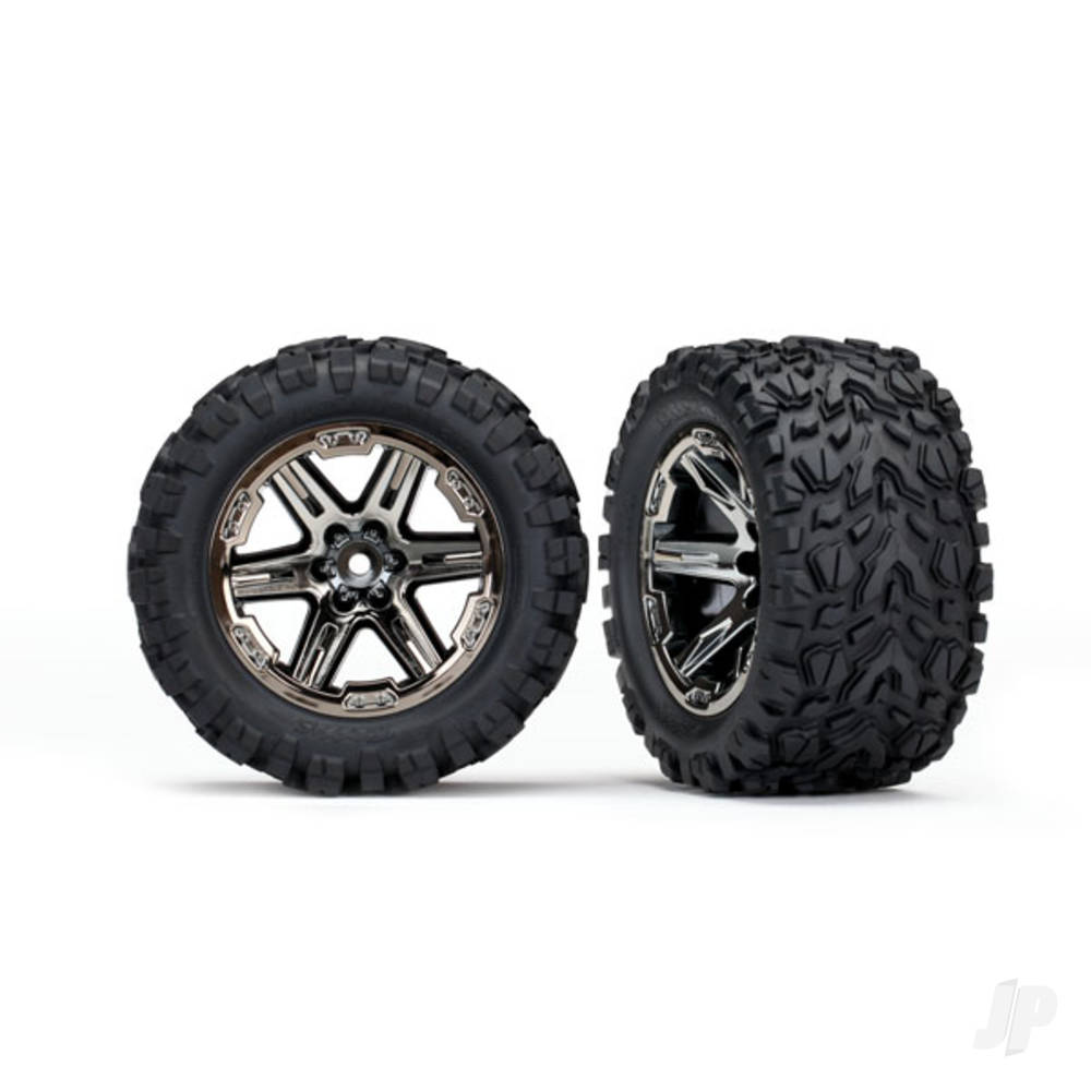 traxxas-tyres-wheels-assembled-glued-28-rxt-black-chrome-wheels-talon-ext-tyres-foam-inserts-2wd-electric-rear-2-tsm-rated