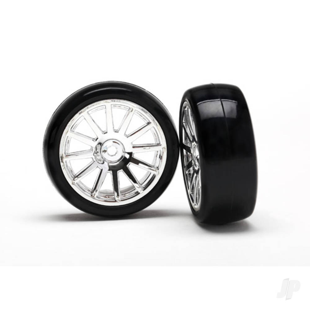 Traxxas Tyres & wheels, assembled, glued (12-spoke Chrome wheels, slick tyres) (2)