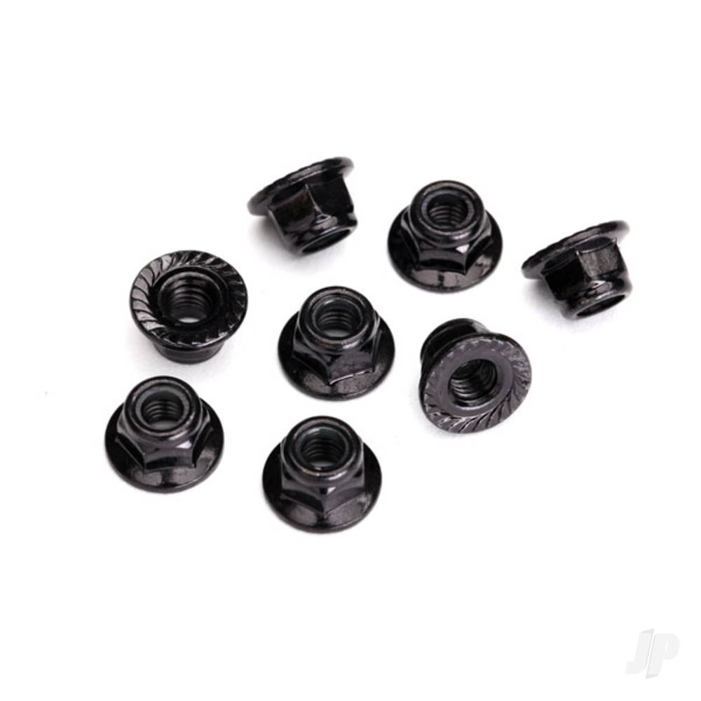 traxxas-nuts-5mm-flanged-nylon-locking-steel-black-serrated-8-pcs