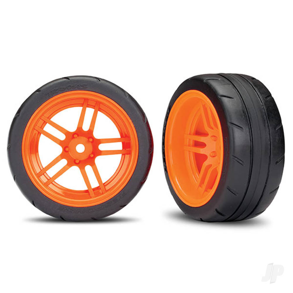 Traxxas Tyres & wheels, assembled, glued (split-spoke orange wheels, 1.9