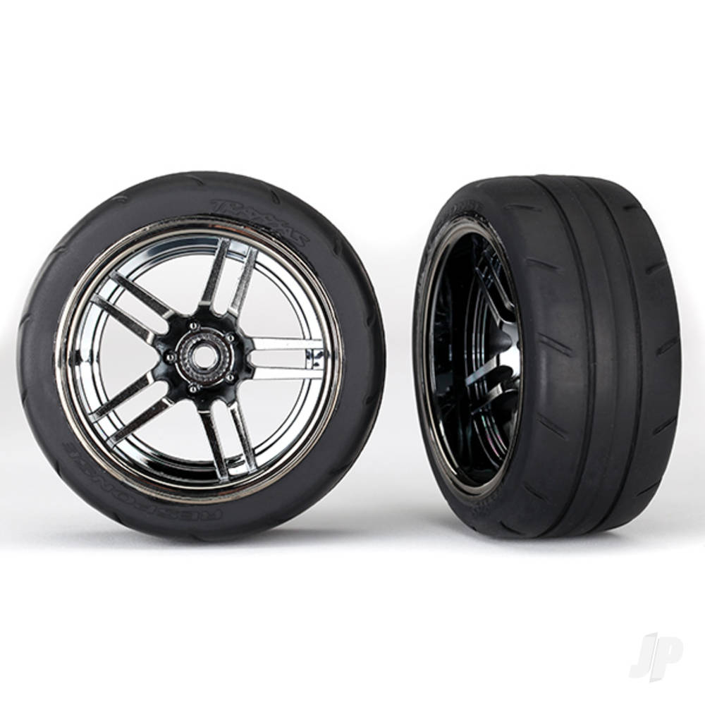 Traxxas Tyres & wheels, assembled, glued (split-spoke black wheels, 1.9