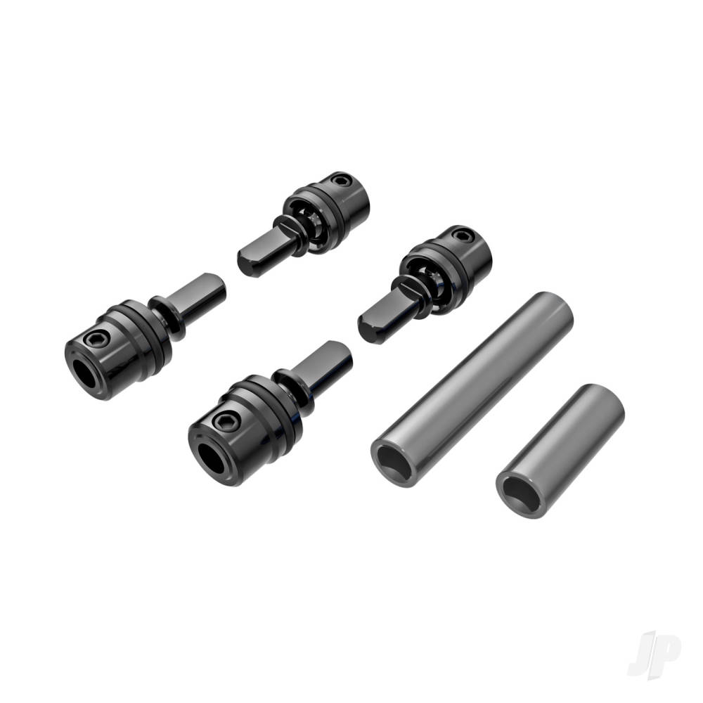 Traxxas Driveshafts, centre, male (steel) (4 pcs) / driveshafts, centre, female, 6061-T6 aluminium (Dark Titanium-anodised) (front & rear) / 1.6x7mm BCS (with threadlock) (4 pcs)