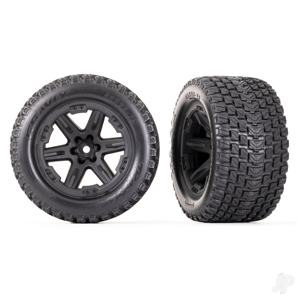 traxxas-tyres-wheels-assembled-glued-28-rxt-black-wheels-gravix-tyres-foam-inserts-4wd-electric-frontrear-2wd-electric-front-only-2-tsm-rated