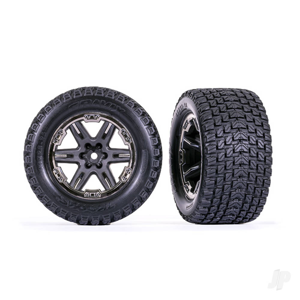 traxxas-tyres-wheels-assembled-glued-28-rxt-charcoal-grey-black-chrome-wheels-gravix-tyres-foam-inserts-4wd-electric-frontrear-2wd-electric-front-only-2-tsm-rated