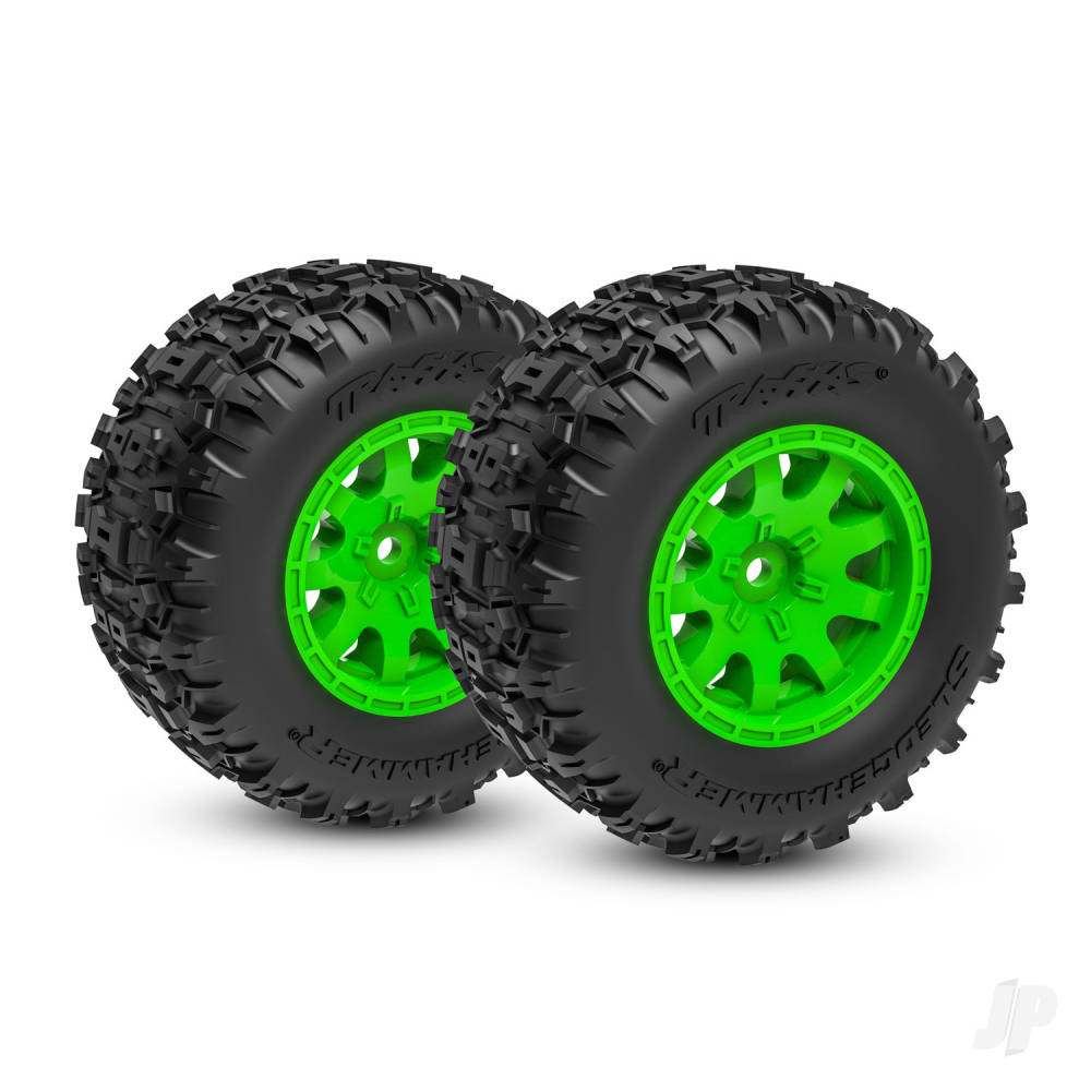 Traxxas Tyres & Wheels, Assembled (Green wheels, dual profile (2.1