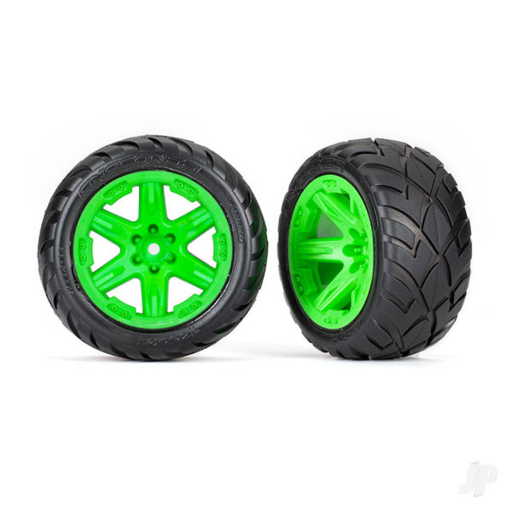 traxxas-tyres-wheels-assembled-glued-28in-rxt-green-wheels-anaconda-tyres-foam-inserts-4wd-electric-frontrear-2wd-electric-front-only-2-tsm-rated