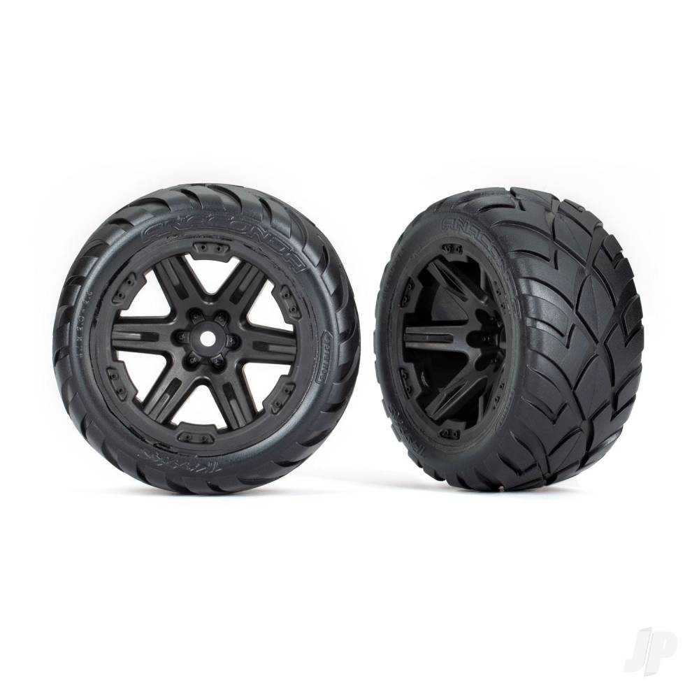 traxxas-tyres-wheels-assembled-glued-28in-rxt-black-wheels-anaconda-tyres-foam-inserts-4wd-electric-frontrear-2wd-electric-front-only-2-tsm-rated