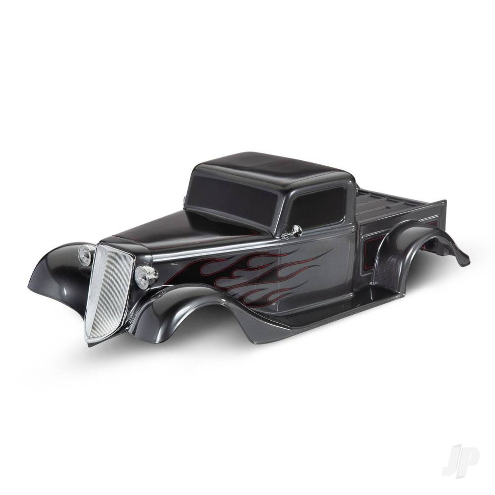traxxas-body-factory-five-35-hot-rod-truck-complete-graphite-painted-decals-applied-includes-front-grille-side-mirrors-headlights-tail-lights-foam-pads