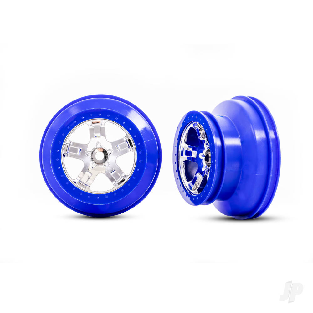 Traxxas Wheels, SCT Chrome, Blue beadlock style, dual profile (2.2in outer, 3.0in inner) (2) (2WD front only)