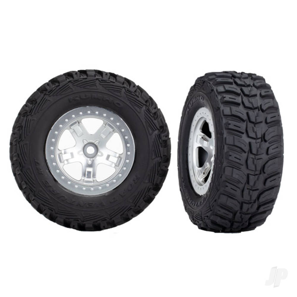 Traxxas Tyre & wheel assembly, glued (SCT satin chrome, beadlock style wheels, Kumho Tyres, foam inserts) (2) (4WD front/rear, 2WD rear only)