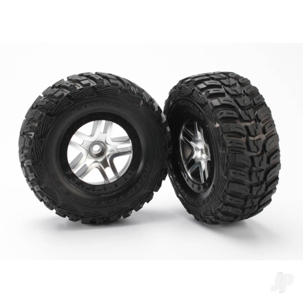 traxxas-tyre-wheel-assembly-glued-sct-split-spoke-satin-chrome-black-beadlock-style-wheels-kumho-tyres-foam-inserts-2-2wd-front