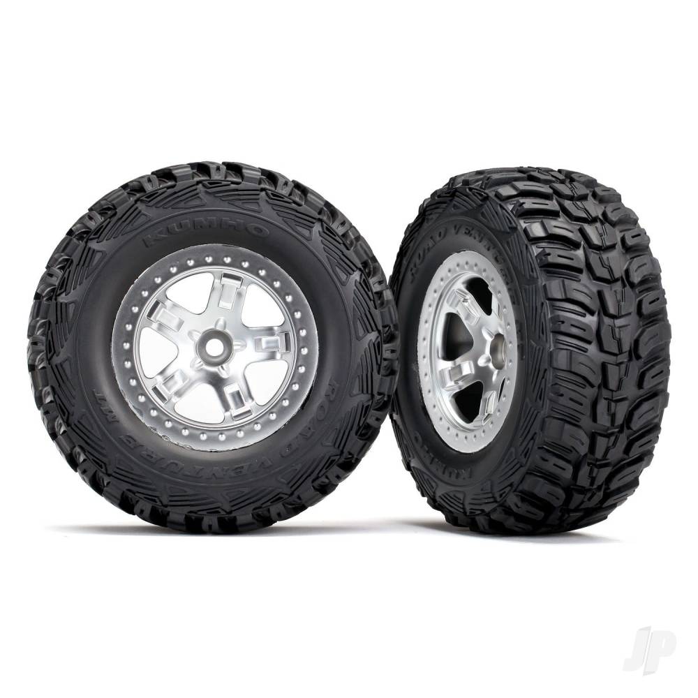 traxxas-tyre-wheel-assembly-glued-sct-satin-chrome-beadlock-style-wheels-kumho-tyres-foam-inserts-2-2wd-front-only