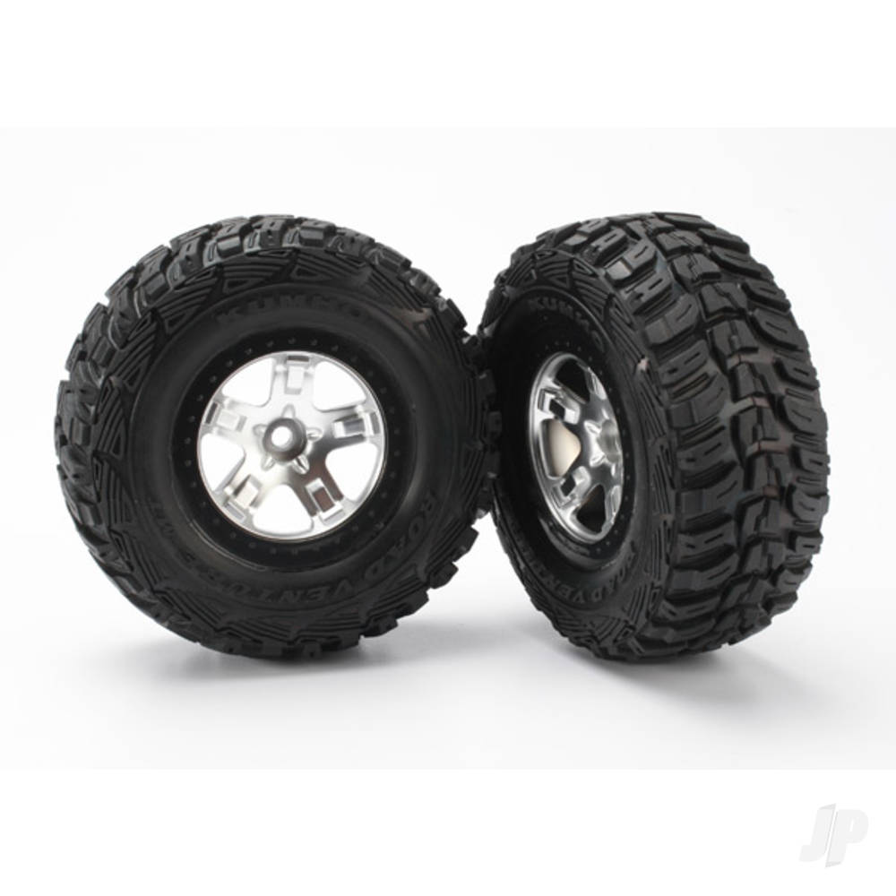 traxxas-tyre-wheel-assembly-glued-sct-satin-chrome-black-beadlock-style-wheels-kumho-tyres-foam-inserts-2-2wd-front