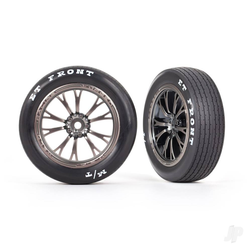 Traxxas Tyres & Wheels, Assembled, Glued (Weld Satin Black Chrome wheels, tyres, foam inserts) (front) (2 pcs)