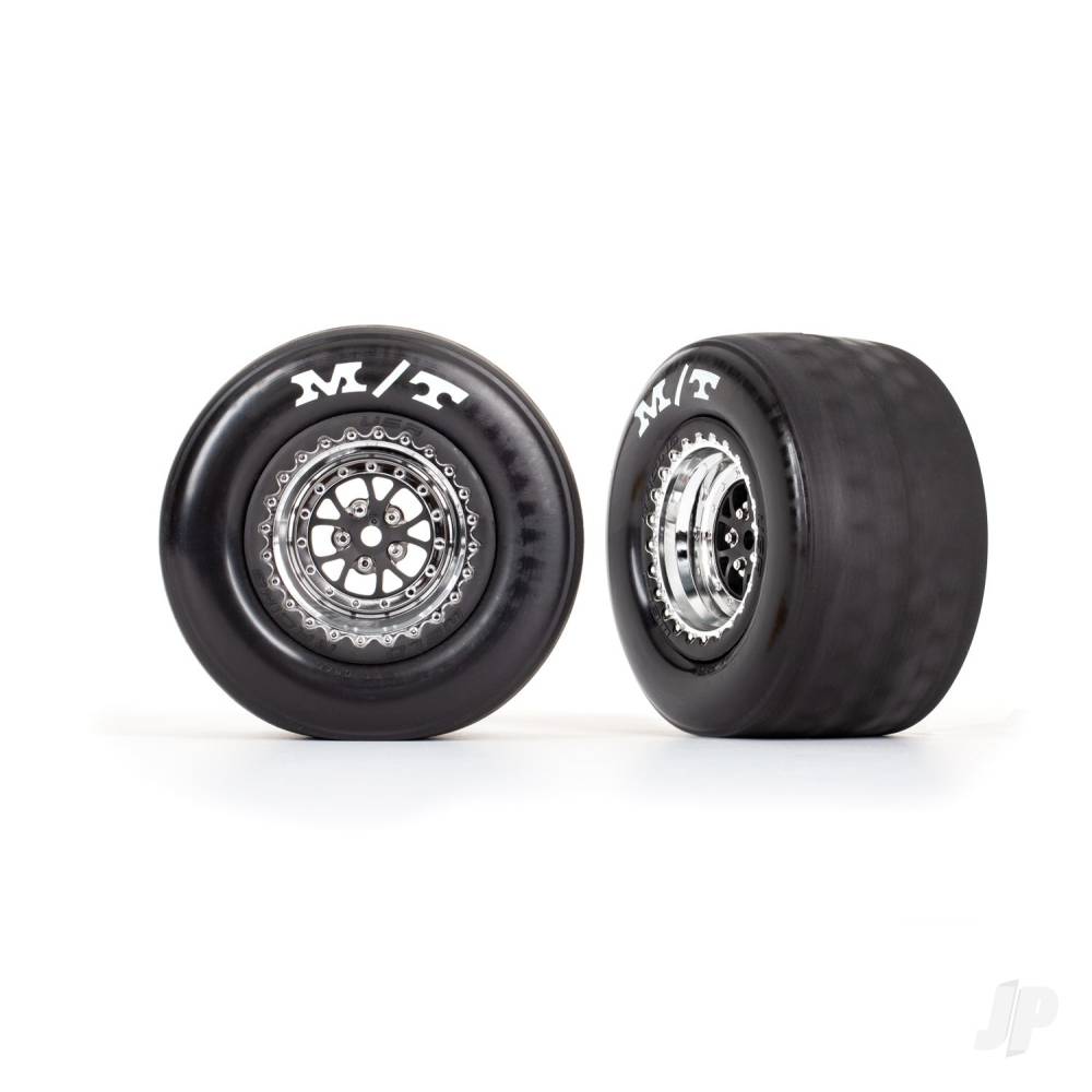 Traxxas Tyres & Wheels, Assembled, Glued (Weld Chrome with Black wheels, tyres, foam inserts) (rear) (2 pcs)