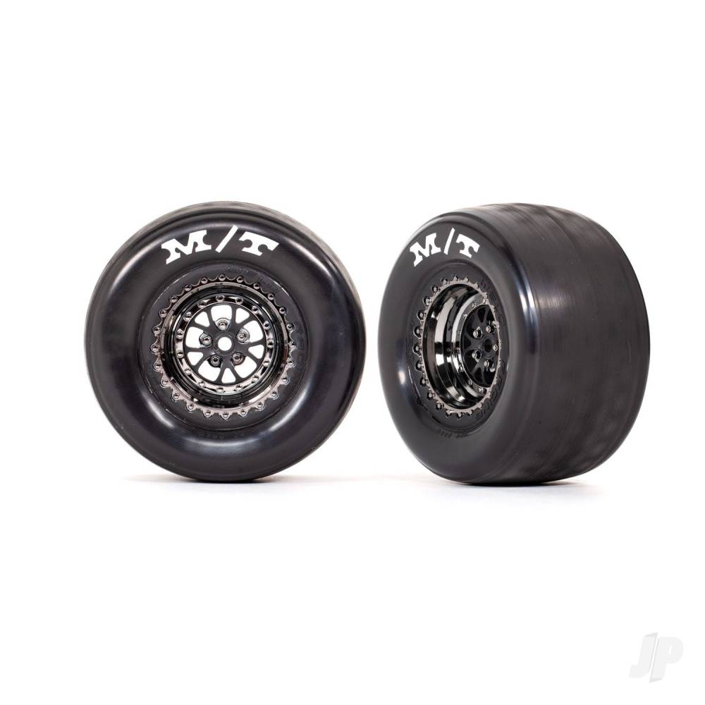 Traxxas Tyres & Wheels, Assembled, Glued (Weld Black Chrome wheels, tyres, foam inserts) (rear) (2 pcs)