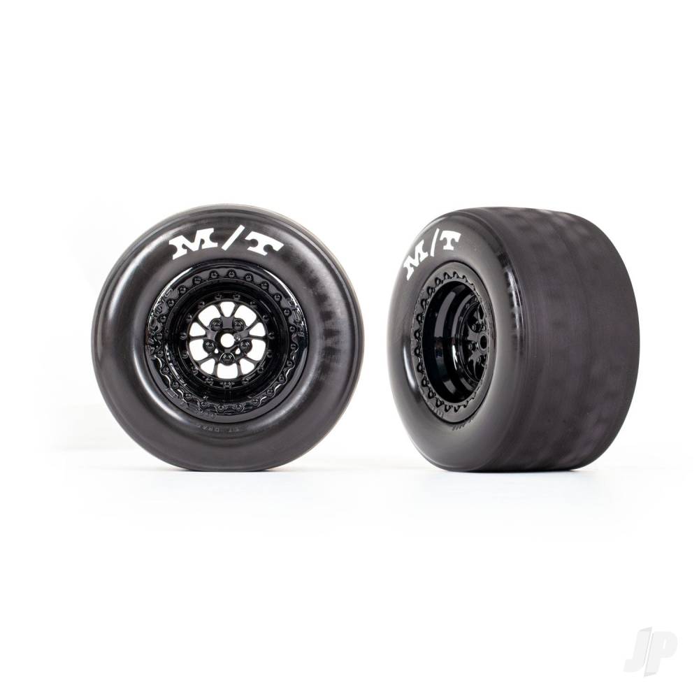 Traxxas Tyres & Wheels, Assembled, Glued (Weld Gloss Black wheels, tyres, foam inserts) (rear) (2 pcs)
