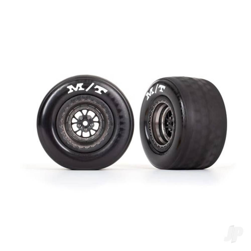 Traxxas Tyres & Wheels, Assembled, Glued (Weld Satin Black Chrome wheels, tyres, foam inserts) (rear) (2 pcs)