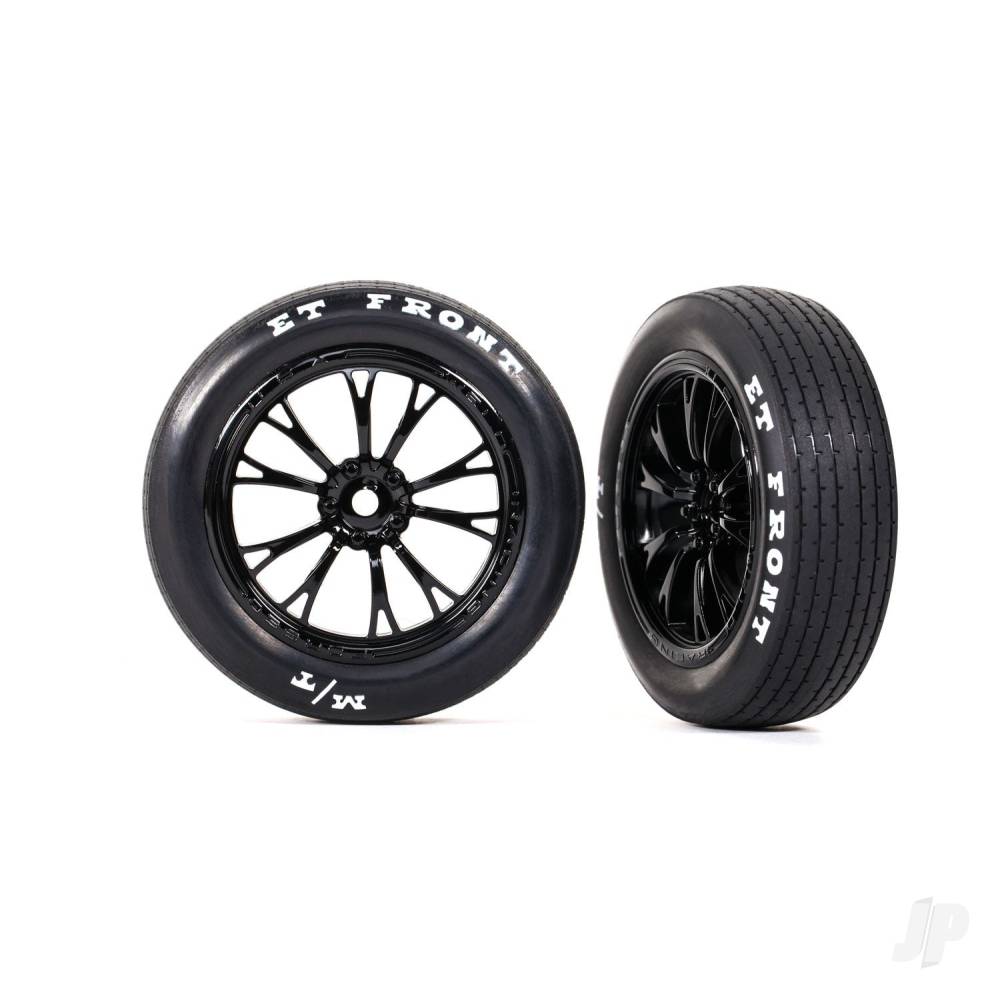 Traxxas Tyres & Wheels, Assembled, Glued (Weld Gloss Black wheels, tyres, foam inserts) (front) (2 pcs)