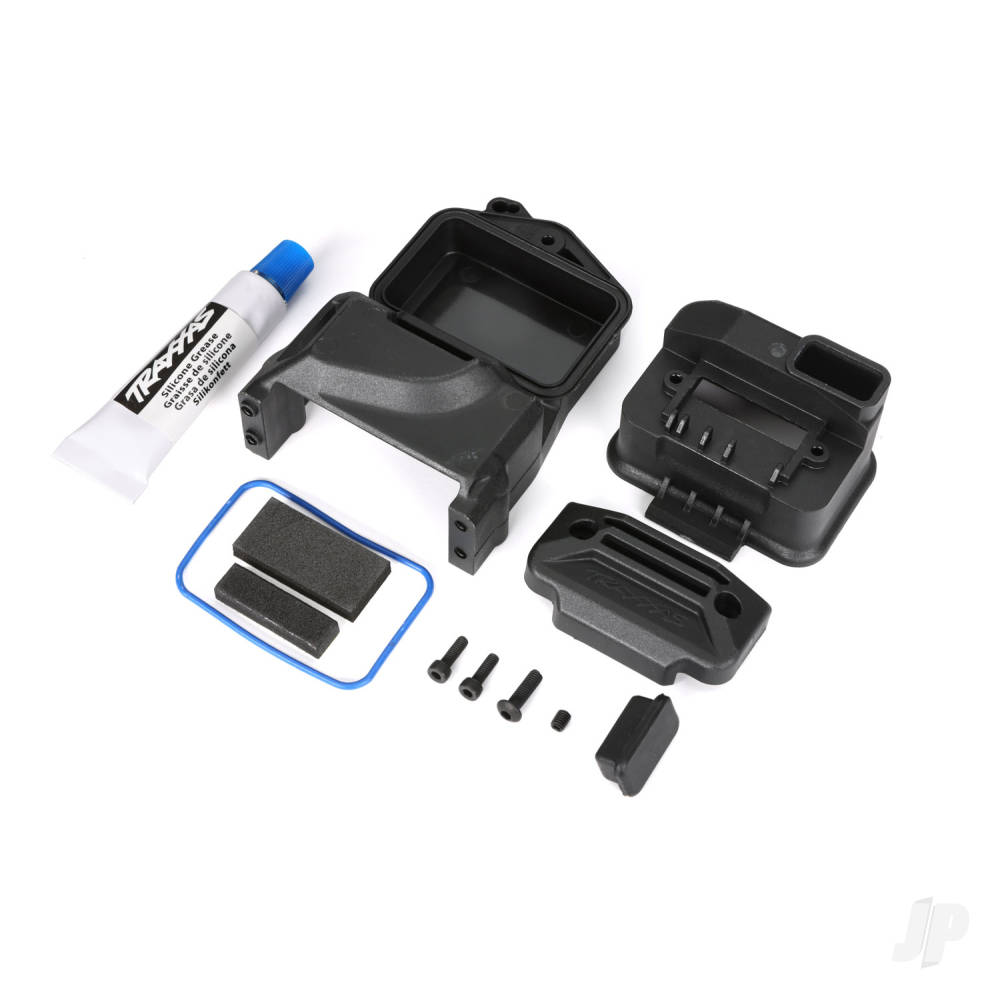 Traxxas Box, receiver (sealed) (servo mount)/ foam (2)/ access plug/ 3x10mm BCS (1)/ 2.5x8mm CS (2)/ 3x4mm GS/ silicone grease