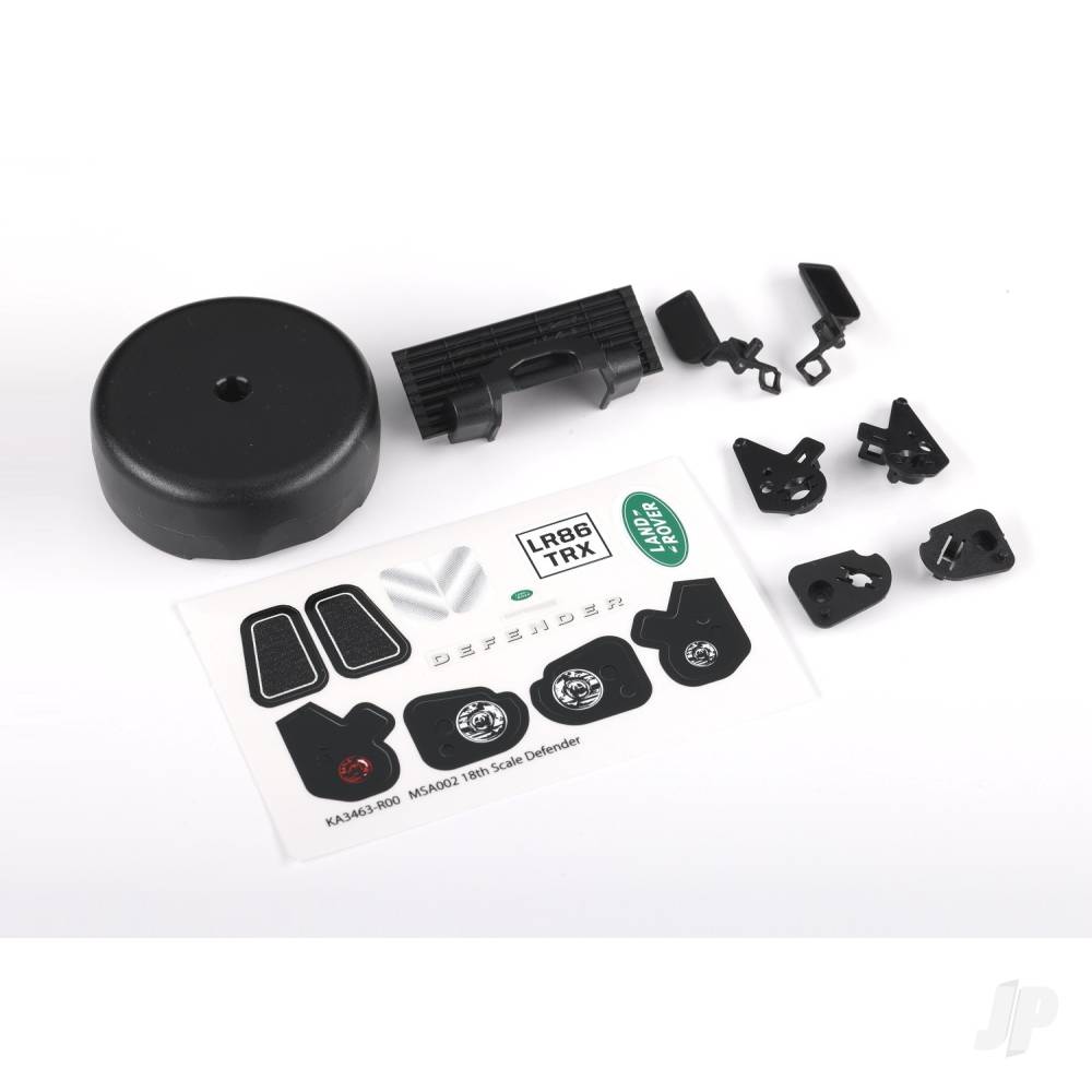 traxxas-grille-mirrors-side-left-right-spare-tyre-cover-light-retainers-body-front-rear-left-right-decal-sheet-fits-9712-body