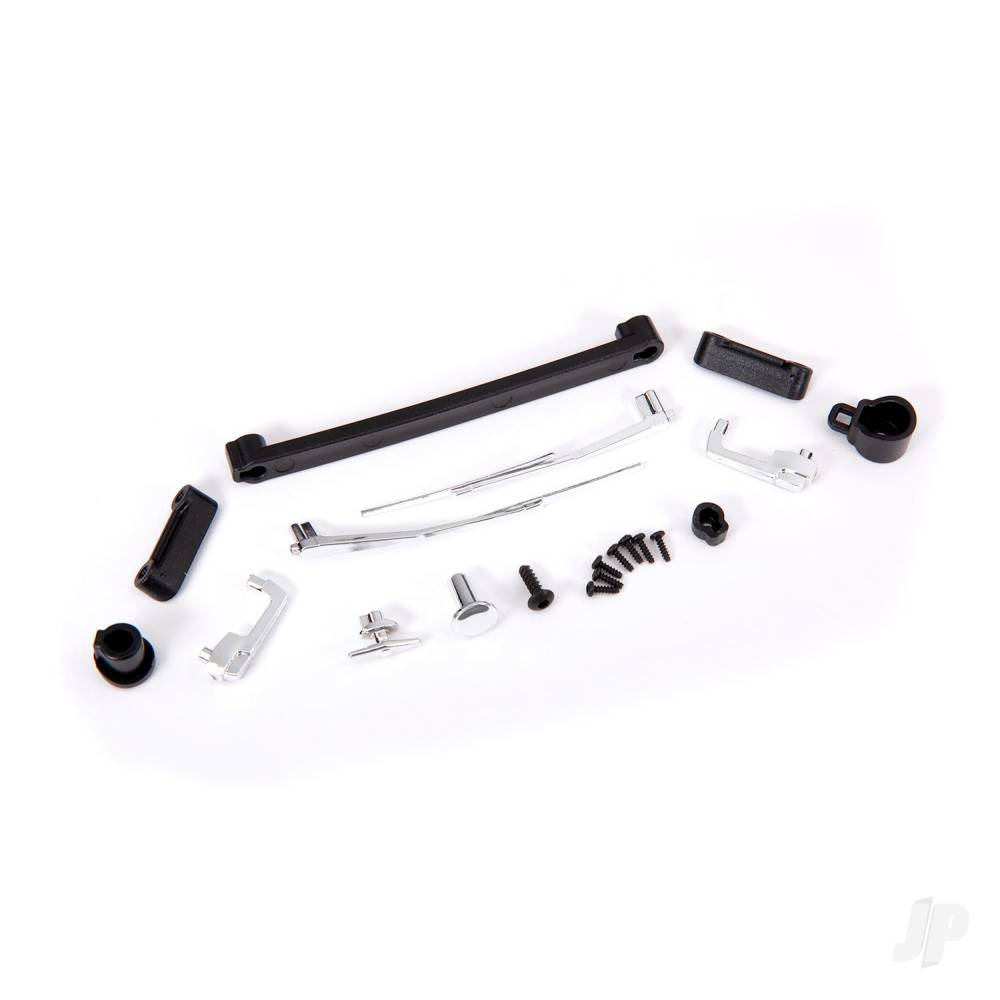 Traxxas Door handles, left, right, and rear / retainers (3) / windshield wipers, left & right / retainer (1) / fuel cap / fuel flange / fuel cap mount/ 1.6x5 BCS (self-tapping) (7) / 2.6x8 BCS (1)