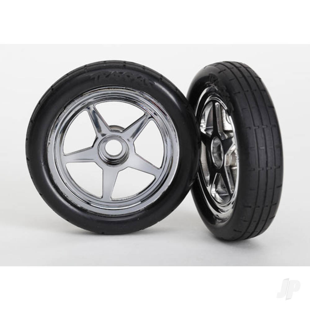 Traxxas Tyres & Wheels, Assembled Glued 5-Spoke (Front) (2 pcs)