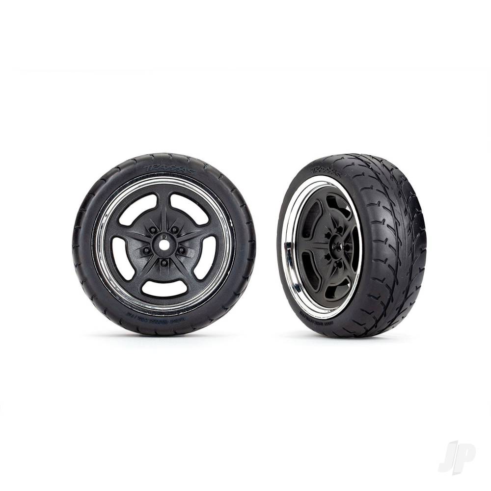 Traxxas Tyres & Wheels, Assembled, Glued (Black with Chrome wheels, 1.9' Response tyres) (front) (2)