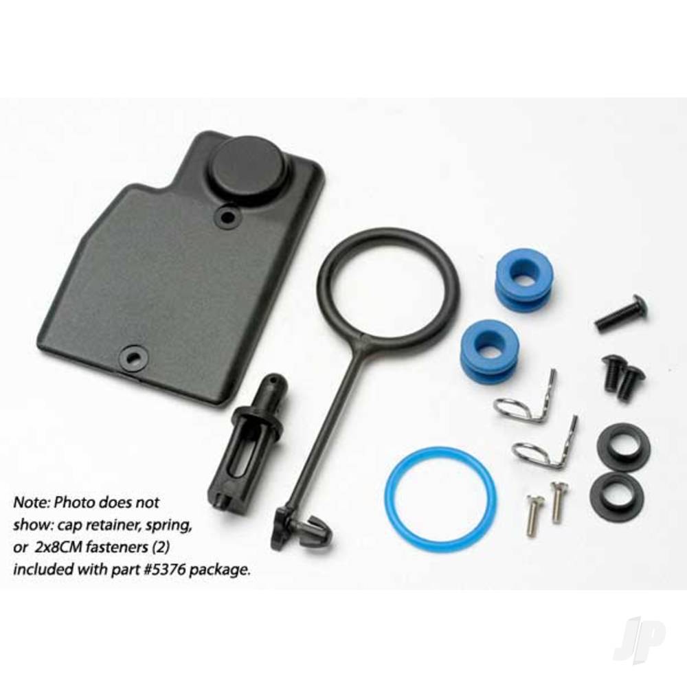 Traxxas Rebuild kit, fuel Tank (includes: mounting post, grommets (2 pcs), Tank guard, mounting clips (2 pcs), cap o-ring, cap o-ring retainer, cap pull ring, spring, hardware)