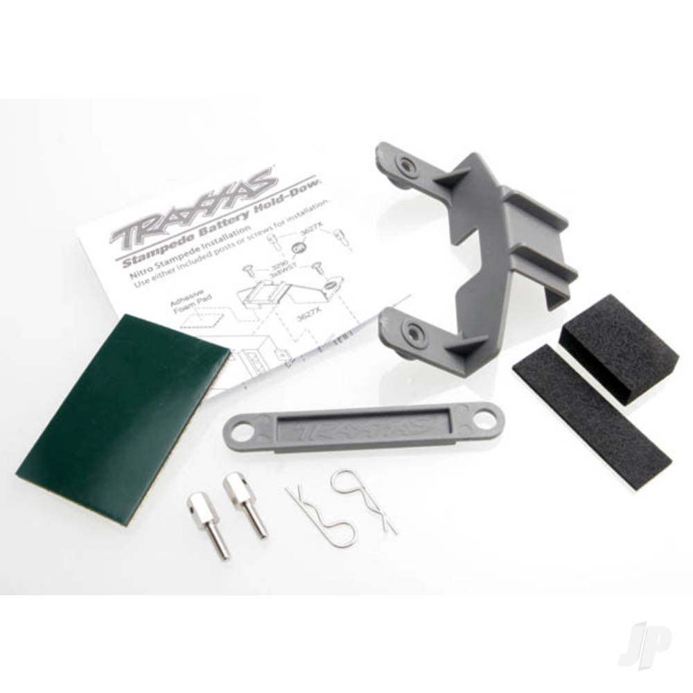 traxxas-battery-hold-down-grey-1pc-receiver-hold-down-grey-1pc-metal-posts-2-pcs-spacers-2-pcs-body-clips-2-pcs-servo-tape-adhesive-foam-pad