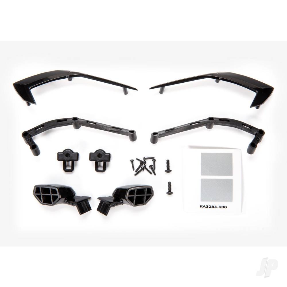 Traxxas Mirrors, side (left & right) / mounts (left & right) / trim, side (left & right) / trim mounts (left & right) / 2.6x8mm BCS (2) / 1.6x7mm BCS (8)