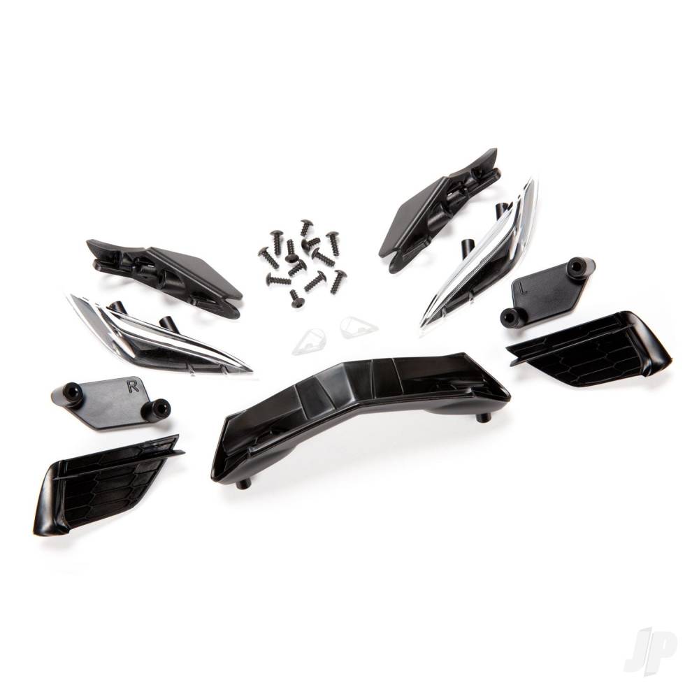 Traxxas Grille, Chevrolet Corvette StinGrey/ grille mount (3)/ headlight housing (2)/ lens (2)/ headlight mount (2)/ 2.6x6mm BCS (4)/ 2.6x8mm BCS (8)
