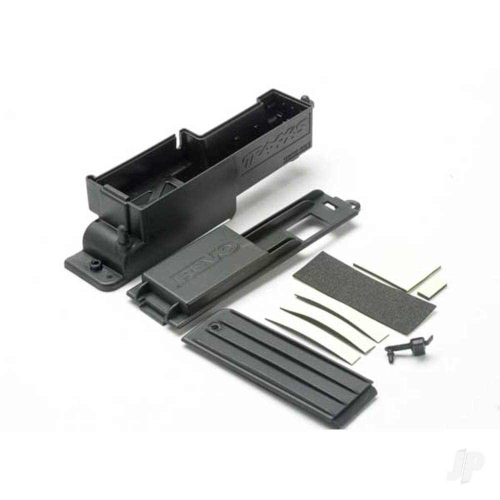 Traxxas Electronics box, right / box cover / charge jack plug (rubber) / foam padding and adhesive