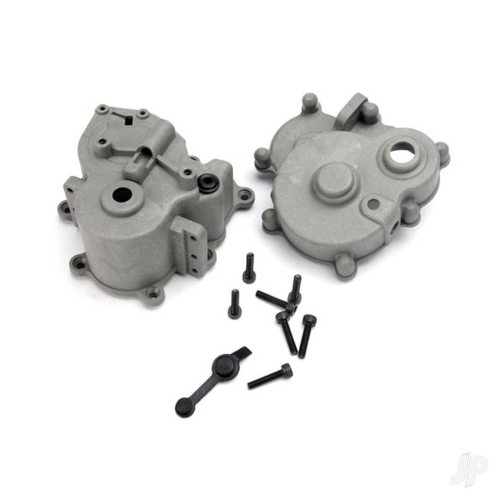 Traxxas Gearbox halves (Front & Rear) / rubber access plug / shift detent ball / spring / 4mm GS / shift shaft seal, Glued