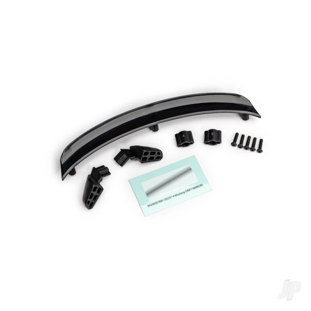 Traxxas Mirrors, side, Black (left & right)/ mirror retainers (2)/ spoiler, Black/ 2.5x10 BCS (5) (fits #10511 body)