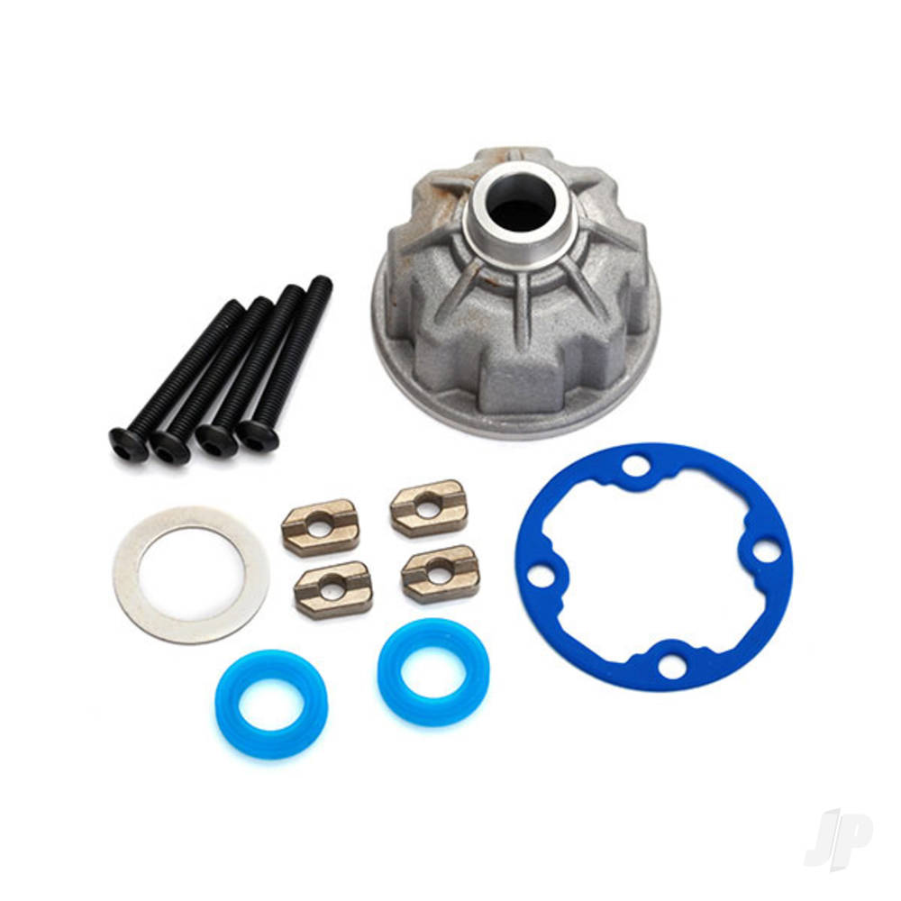 Traxxas Carrier, Differential (Aluminium) / x-ring gaskets (2 pcs) / ring gear gasket / spacers (4 pcs) / 12.2x18x0.5 metal washer