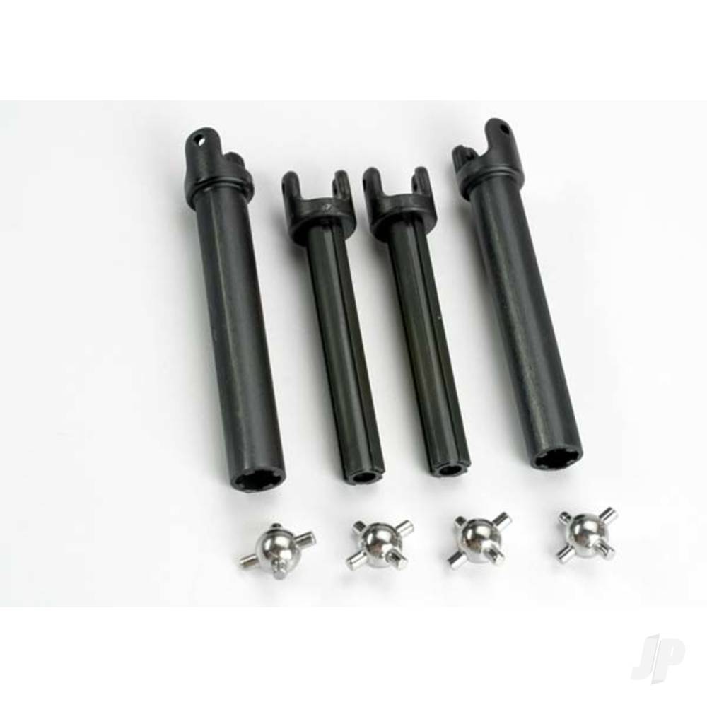 Traxxas Half shafts, Long (heavy duty) (external-splined (2 pcs) & internal-splined (2 pcs)) / metal u-joints (4 pcs)