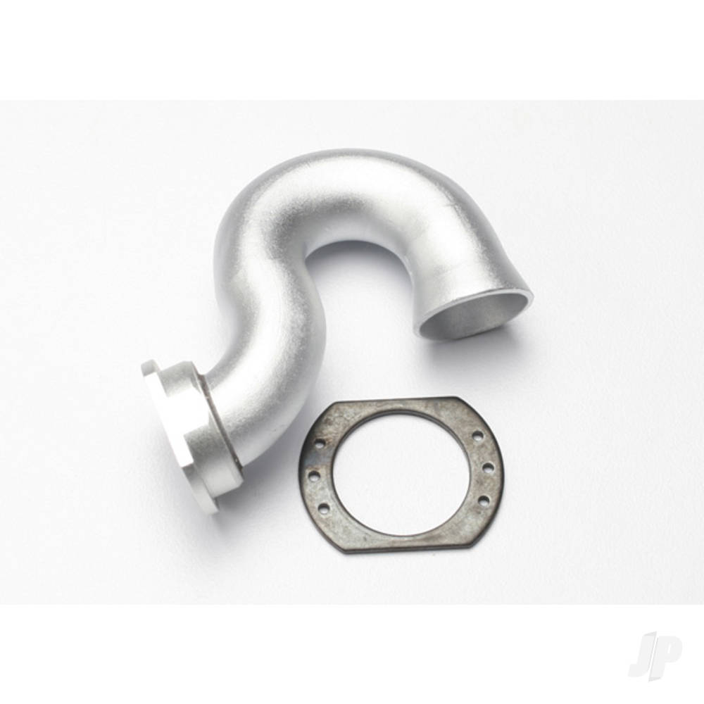 Traxxas Header, exhaust (tubular aluminium, Silver-anodised) / spring mount (TRX 2.5, 2.5R, 3.3)