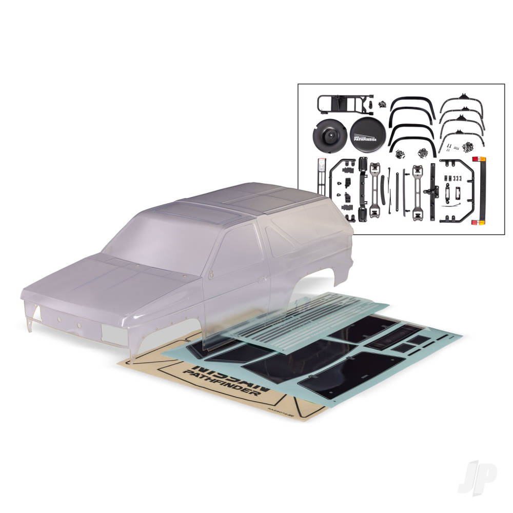 traxxas-body-nissan-pathfinder-1988-clear-requires-painting-decals-window-masks-includes-grille-side-mirrors-door-handles-windshield-wipers-clipless-mounting-hardware-requires-8080x-inner-fenders