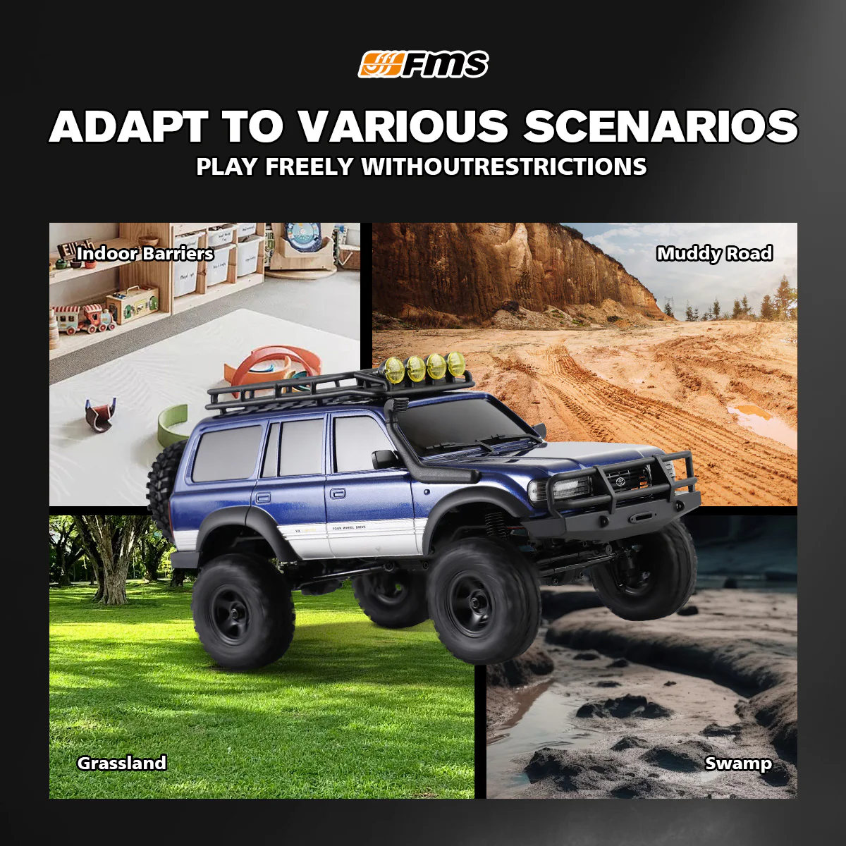 FMS 1:18 FCX18 LC80 Toyota Land Cruiser 80 V2 RTR - Blue-5