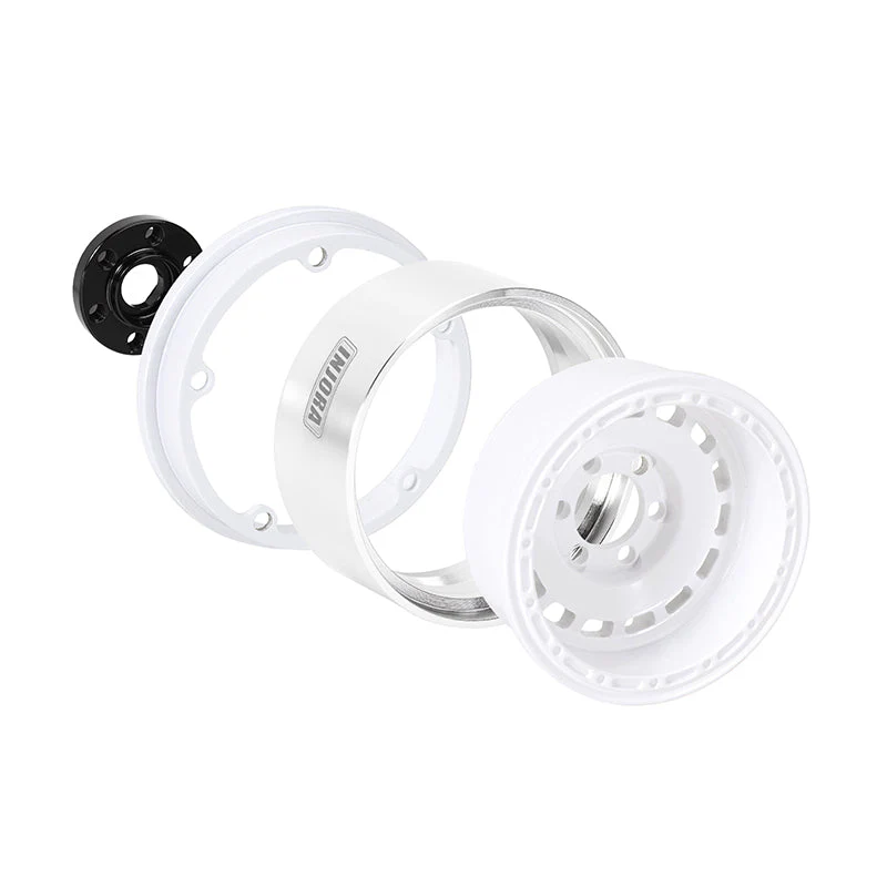 INJORA 1.9" CNC Aluminum -10mm Offset Wheels for 1/10 RC Crawlers (W1903) - White-4