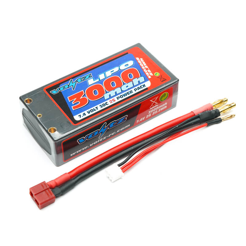 Voltz 3000mah Hard Case 7.4v 30c Lipo Shorty Pack - Deans