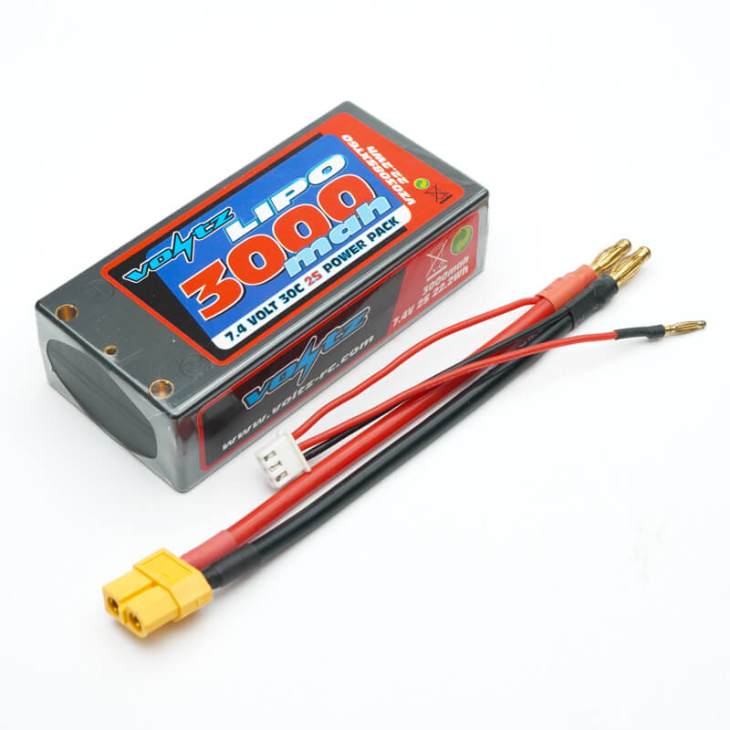Voltz 3000mah Hard Case 7.4v 30c Lipo Shorty Pack - Xt60