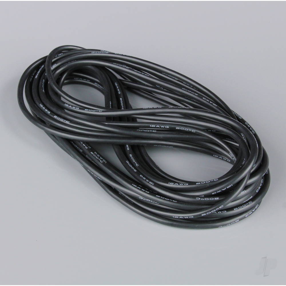 Silicone Wire, 12AWG, 680 Strand, 25ft / 7.5m Black (on a roll)