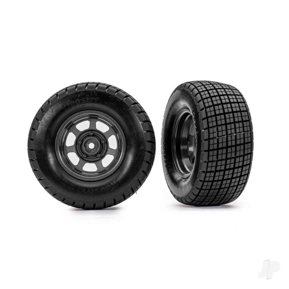 traxxas-tyres-wheels-assembled-glued-dirt-oval-graphite-grey-wheels-hoosier-tyres-foam-inserts-2-2wd-front-only